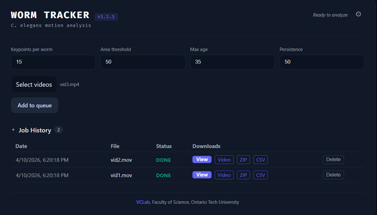 Parameter panel with job history and queue
