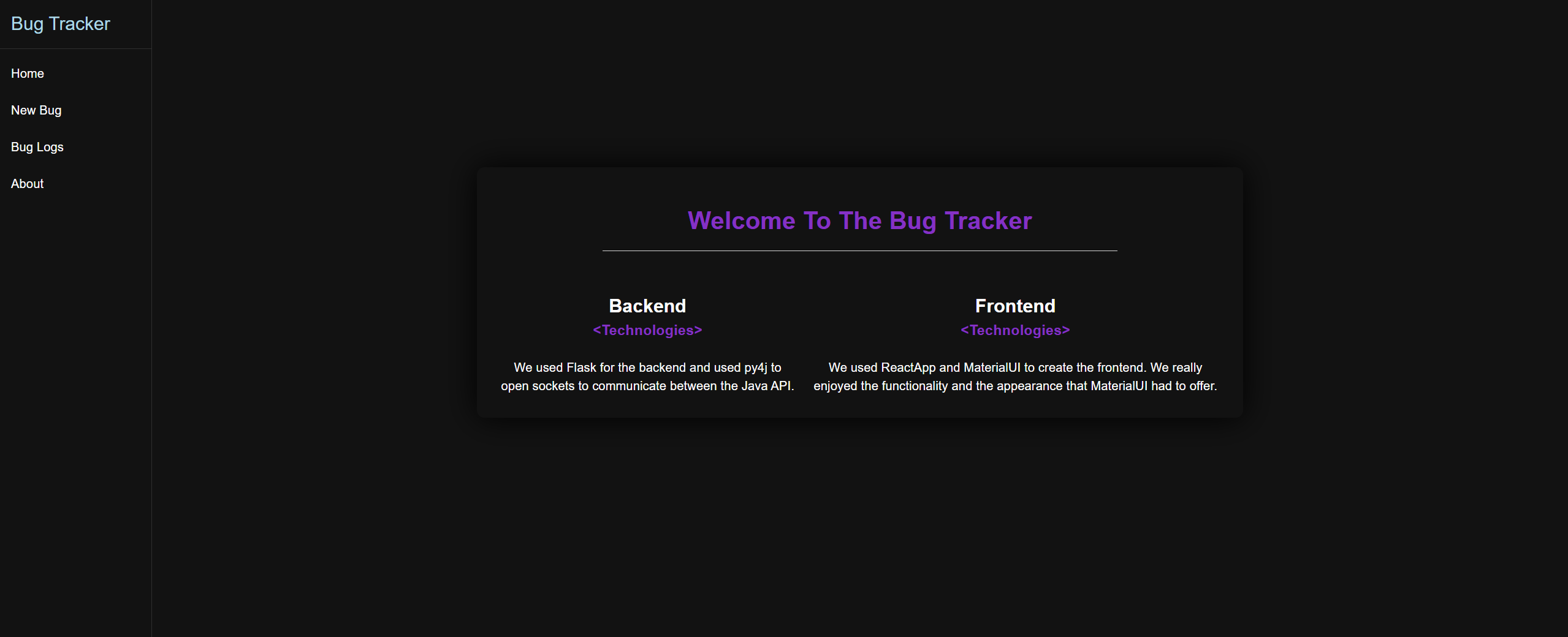 Bug Tracker dashboard interface